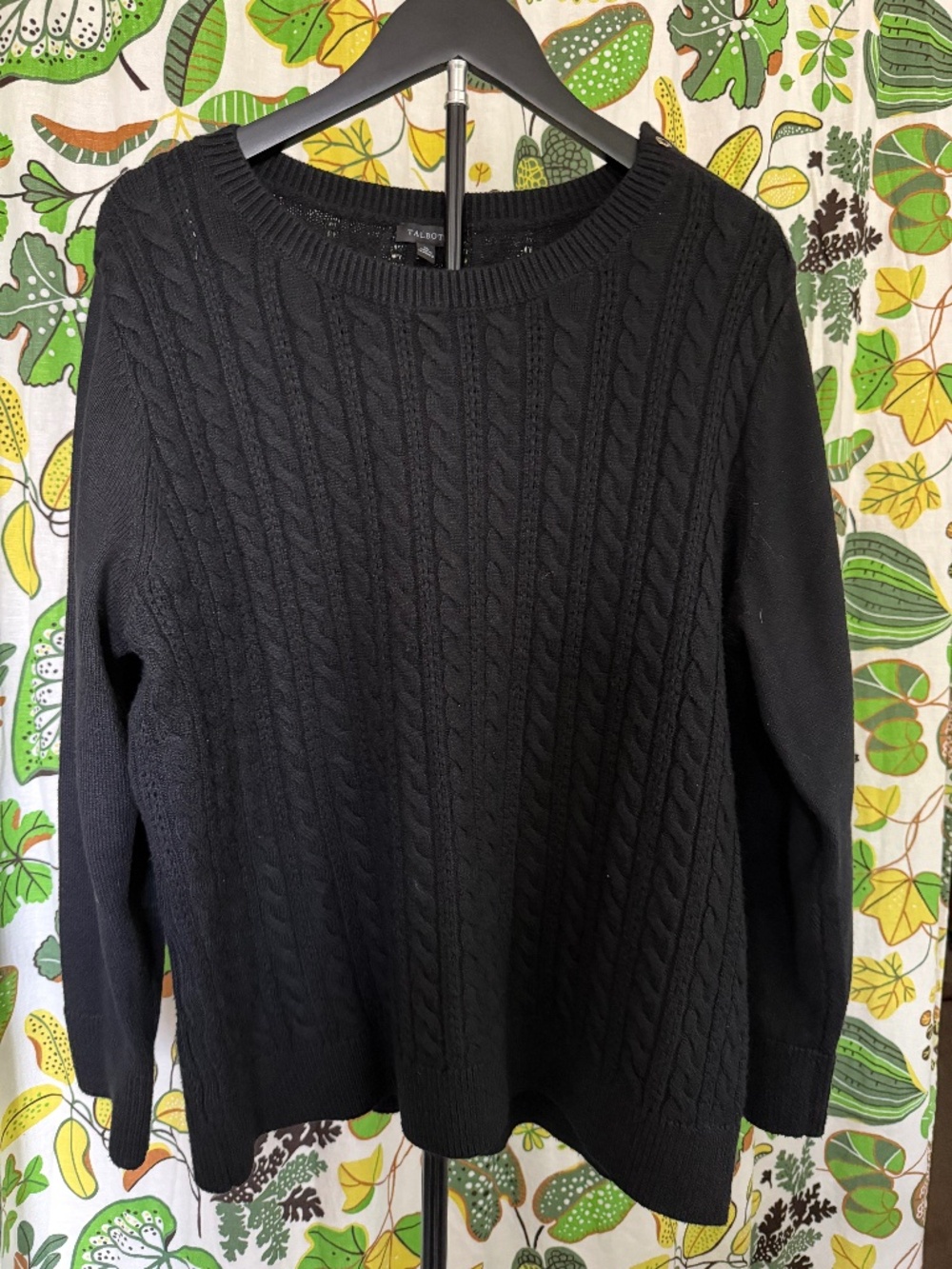 Talbots Black Cable Knit Button Shoulder Sweater XL